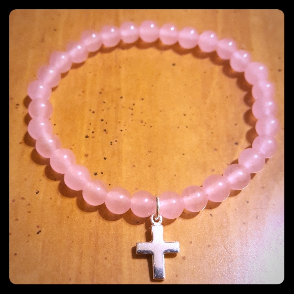 💖📿Pink Jade 925 Cross Bracelet📿💖